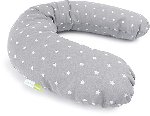 Preisvergleich Produktbild Priebes Nackenhörnchen Peter / Reisekissen für Kinder und Erwachsene / Nackenstütze Nackenkissen mit Stützfunktion / Verhindert Abkippen des Kopfes / 100% Baumwolle, Design:stars grau