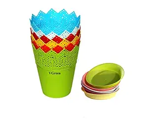 VGreen Garden Flora Table Top Planter Set of 6 Pcs (Multicolor,with Tray)