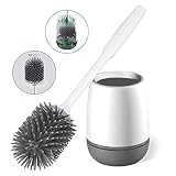QUIWILL Brosse de Toilette et Support de Brosse de Toilettes, Brosse de Nettoyage en Silicone et Support à séchage Rapide avec Design Moderne et élégant au Sol/Mural