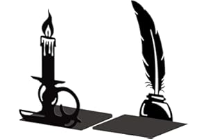 ‎PEACOBLUE Peacoblue Buchstütze Dekorativ Modern Federkiel Und Kerzenhalter Metall Buchstützen für Schwere Bücher 13.5x10.9x20.1cm, Bücherhalter für Heimdekoration, Bücherregal & Büro - 1 Paar