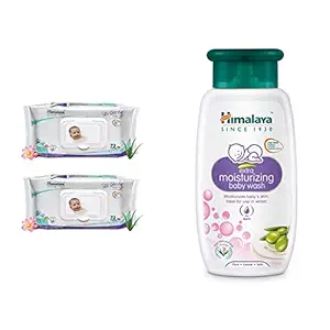 Himalaya Gentle Baby Wipes - 72 Pieces (Pack of 2) & Himalaya Baby Care Extra Moisturizing Baby Wash, 200ml