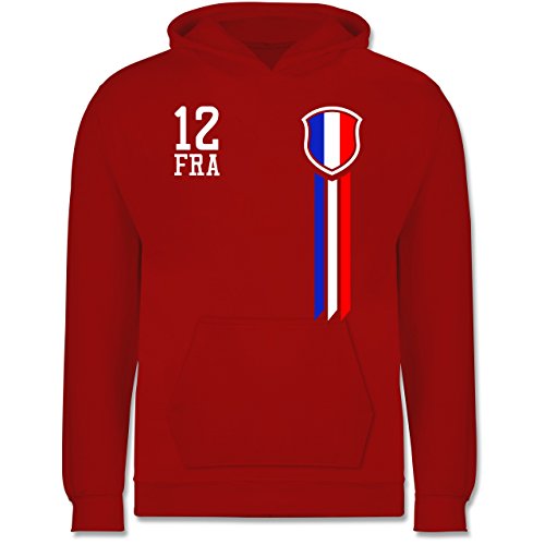 Shirtracer Fußball-Europameisterschaft 2020 Kinder – 12. Mann Frankreich Fanshirt – 7-8 Jahre (128) – Rot – JH001K – Kinder Hoodie