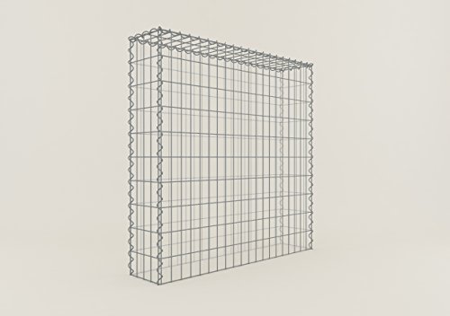 Steinkorb-Gabione eckig, Maschenweite 5 x 10 cm, Tiefe 20 cm, Anbau-Korb Typ 3, Spiralverschluss, galvanisch verzinkt (100 x 100 x 20 cm)