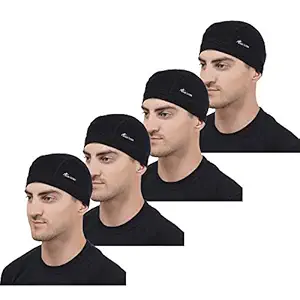 Marc Loire Lightweight Stretchable Motorcycle Sweat Wicking Under Helmet Skull Cap for men and women Protects from Wind, Sun, Dust for biking, Cycling and Outdoor Activities (Pack of 4, Black)