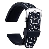 ULLCHRO Unisex Kautschuk Armband mit Gebürstete Edelstahl Silber Schnalle 24mm Weiß