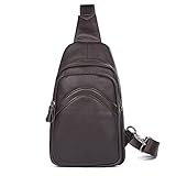 Zgsjbmh Mehrzweck-Brusttasche für Herren Echtes Leder Sling Schulter Cross Body Bag Brust Taschen Reiserucksack für Radfahren Camping Wandern Gym Casual Crossbody Schulter (Farbe : Braun)