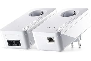 devolo dLAN 550+ - Adattatore di rete PLC Powerline (500 Mbps, porta LAN, ripetitore, amplificatore di segnale WiFi, portata +) bianco Kit di 2 adattatori starter