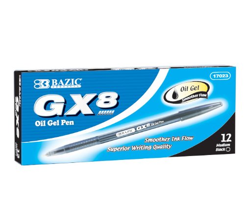 Preisvergleich Produktbild Bazic 17023-144 GX-8 Black Oil-Gel Ink Pen - 12-Box