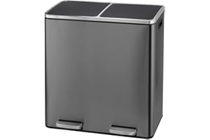 Panana Poubelle 60 L (2 x 30 litres), Système de Tri Sélectif de Cuisine - Poubelle à Pédale en Métal à Fermeture Douce avec Couvercle Hermétique pour Cuisine (Gris)