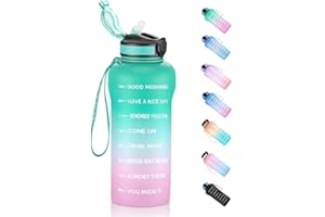 ETDW Borraccia con Cannuccia 2 Litri, 2000 ml Motivazionale Bottiglia d'acqua con Indicatore Del Tempo Senza Perdite per per Ufficio, Scuola, Trekking