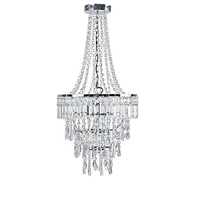 MiniSun Lustre, Plafonnier, 'Baguette'. Design Classique. 4 Niveaux en Cascade de Bijoux - Fini en Chrome & Cristaux Clairs Acryliques