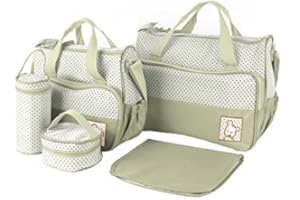 MUPAI Ensemble de sacs à langer 5 pièces, Sac à langer pour couches, pour bébés de 0 à 4 ans (Kaki)