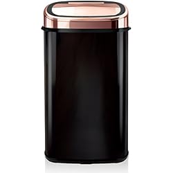 TOWER Tour carrée 58L Poubelle à capteur, Acier Inoxydable, Or Rose/Noir, 28 x 39.5 x 67 cm