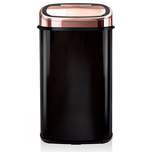 TOWER Tour carrée 58L Poubelle à capteur, Acier Inoxydable, Or Rose/Noir, 28 x 39.5 x 67 cm