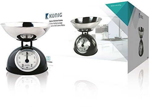 König, Retro Keukenweegschaal met roestvrijstalen kom (Zwart / Zilver) - 3