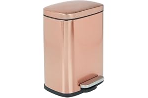 mDesign Cubo de basura con pedal, tapa y cubo de plástico – Contenedor de residuos hecho de acero y con 5 litros de capacidad – Pequeña papelera de baño, cocina, oficina, etc. – dorado rosado