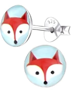 So Chic Schmuck - Ohrringe Pastille Runde Orange Fuchs Muster Blass Blau Hintergrund Sterling Silber 925