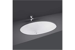 INBAGNO Lavabo sottopiano da Incasso 57 x 42 cm, Design Ovale Moderno in Ceramica Bianca Lucida, Completo di Dima di Taglio per riduzione su Misura