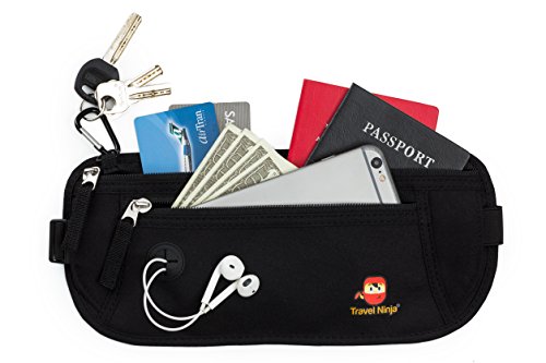 Premium Bauchtasche für Damen & Herren - 100% Top-Qualität - Schütze Deine Wertsachen / Travel Ninja Gürteltasche & Hüfttasche Extra flach / Reise-Bauchtasche im Urlaub - Schwarz