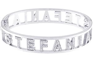 Stellazeta Bracciale Donna con Nome in Acciaio Inossidabile Anallergico Ideale per Regalo Braccialetto Donna con luminosi cristalli di vetro Braccialetti Donna Rigidi con Chiusura a Molla