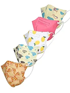 hobf Kids N95 with Nosepin - 5 Layers masks in assorted colours ideal for Boys & Girls. (Pr. Brown,Pink,Pr. yellow - Plain,Pr. yellow - sky,Pr. white.)