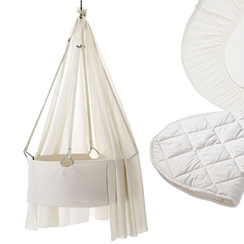 Preisvergleich Produktbild Leander Wiege Komplett-Set mit Himmel, Matratzenauflage, 2er-Pack Spannbettaken