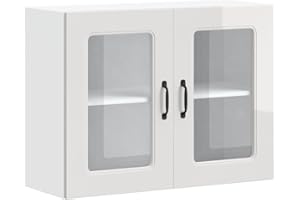 vidaXL Kalmar Kitchen Wall Cabinet with Glass Door - Engineered Wood High Gloss White Finished - Fits Kitchens/Bedrooms - 80x31x60 cm - Modern Style