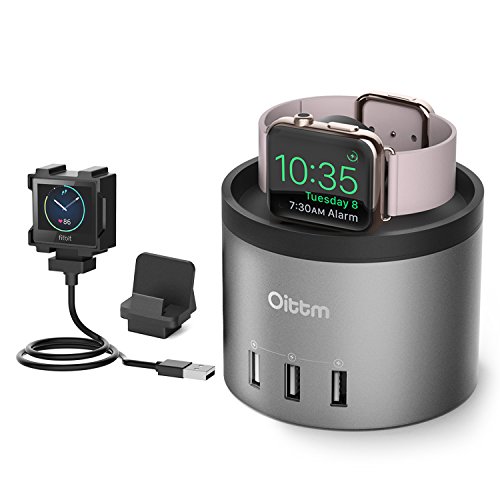 Soporte Carga para Apple Watch   iPhone  Oittm 4 USB Puerto Night Stand Carga Dock de Apple Watch Series 3   Apple Watch Series 2   Apple Watch Series 1   Apple Watch Nike     iPhone 8   iPhone 8 Plus   iPhone X   iPhone 7   iPhone 7 Plus   iPhone 6S Plus   iPhone 5S   iPhone 6   iPhone 6 Plus   iPhone SE   iPhone   Huawei  Gris 