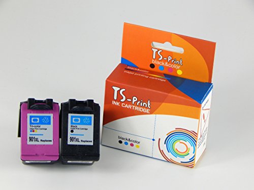 TS-Print® Tintenpatronen kompatibel zu HP 901XL bk + 901XL c / 2er Set / 1x ~600 Seiten schwarz black und 1x ~500 Seiten farbig color ohne Füllstandanzeige