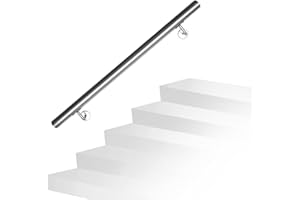 Daromigo Corrimano in acciaio inox, ringhiera per scale, ringhiera da parete, con supporto da parete e tappi terminali, ringhiera per scale interne ed esterne per scale, parapetti, lunghezza: 80 cm