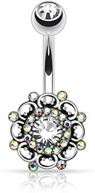 HBJ Unisex Sign Belly Button Piercing - Stainless Steel, Brass and Clear Zirconia, Crystal Polar Light 1.6 mm x 10 mm N15811