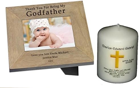 Godfather Christening thank You personalised gift frame comes with a personalised free Candle
