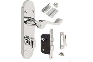 HANDLESTORE Shaped Scroll Bathroom Door Handle with Hinges - Lock Options - Polished Chrome (Handles + 63mm Lock)