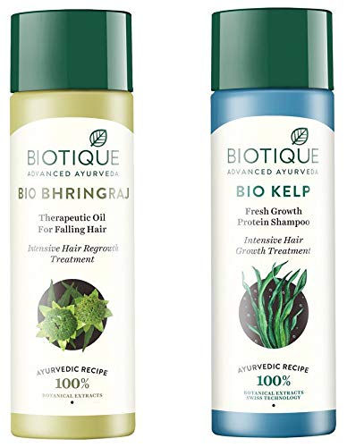 Biotique Bio Bhringraj Therapeutic Oil For Falling Hair, 200 ml and Biotique Bio Kelp Fresh Growth Protein Shampoo, 190 ml