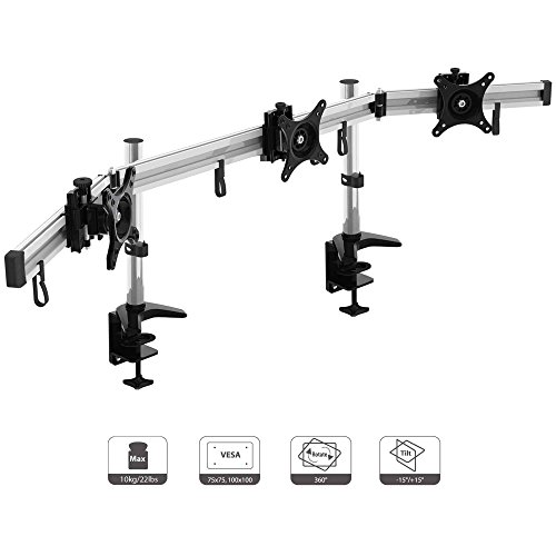 HFTEK® MP230C-XL 3 Fach Monitor Halterung Halter Tischhalterung Stand für Bildschilm 15 -34 Zoll neigbar drehbar