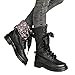Produktbild BHYDRY Schuhe Damen Stickerei Reiten Stiefel SchnüRen Flache Schuhe Retro Schuhe Mittelstiefel Rutschfest Runder Zeh SchnüRen Martin Stiefel