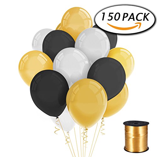 150 Pack Gold Schwarz Weiß Latex Party Ballons 12 Zoll mit Curling Ribbon für Geburtstag Hochzeit Dekorationen von Paxcoo