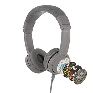 ONANOFF BuddyPhones Explore+, Volume-Limiting Kids Headphones, Foldable and Durable, Built-in Audio Sharing Cable with in-Line Mic, Best for Kindle, iPad, iPhone and Android Devices, Grey Matter
