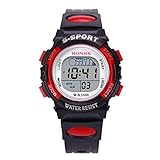 Uhr herren digital Mumuj Mode Damen Unisex Wasserdicht Uhren Kinder Jungen Digital LED Uhr Sport Kinder Alarm Date Armbanduhren Festliches Geschenk (Rot)