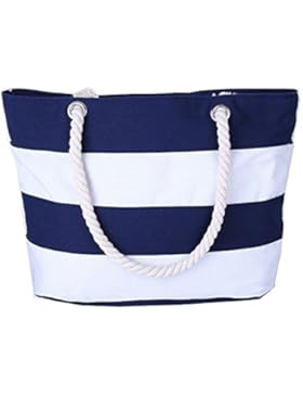 ONLYEUDORA Damen Strandtasche Große Canvas Schultertasche Mit Reissverschluss Für Shopping, Strand, Wandern, Urlaub...