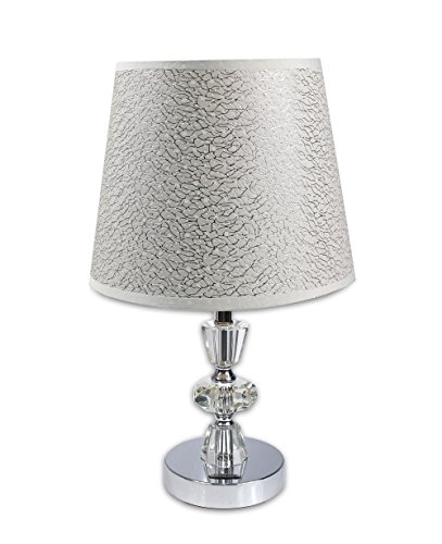 Vetrineinrete® Lume moderno da comodino abat jour lampada da tavolo in acciaio cromato e paralume decorato con stelle trama argento P78