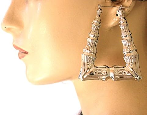 Lapeach Fashions New Gorgeous Triangle Shaped Bamboo Hoop Earing Trendy Eye Catching Fashionable Hoop Earing (Silver)