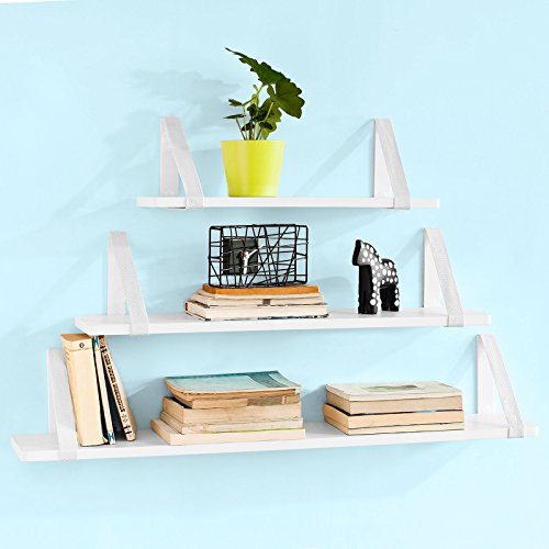 SoBuy® 3er Set Wandregal, Bücherbord 3-teilig, Schweberegale, Hängeregal, Wandbord mit Bänden, weiß, FRG29-W - 2