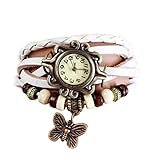outflower Zubehör Mode-Retro Weave Wrap Around Armband Leder mit Anhänger in Schmetterling Lady Damen-Armband Armbanduhr QUARTZ Nature Stlye zeigt schwarz weiß