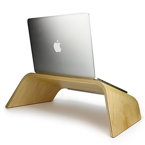 Urcover® UNIVERSAL Echt Holz Laptop Ständer Halter in Hell Braun mit Metalllippe | Samdi Edition Notebookständer | Desktop Laptopständer | Ultrabook Schreib-Tisch Halterung für Macbook, Lenovo Thinkpad uvm. - 4