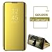 Produktbild Handyhülle für Samsung Galaxy S10e 5.8 inch Kratzfeste Spiegeln PU Leder Flip Hülle Clear View Spiegel Überzug PC Schutzhülle mit Hart Standfunktion Kompatibel mit Galaxy S10e Gold