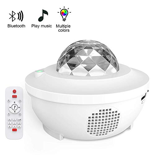 Lámpara Proyector Estrellas Control Remoto Lámpara de Nocturna para Bocina Bluetooth 8 Combinaciones de Colores Temporizador Ajuste de Brillo Luz Nocturna Infantil (Blanco)