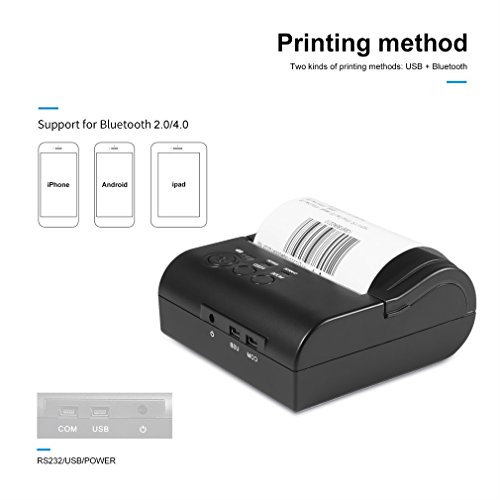 Thermal Drucker,LESHP Bluetooth Drucker Bluetooth Tragbare Mini 80mm Thermodrucker Bondrucker POS Wireless Kassendrucker Drucker Thermo Quittungsdrucker Thermal Dot Receipt Printer für Windows Android IOS - 5