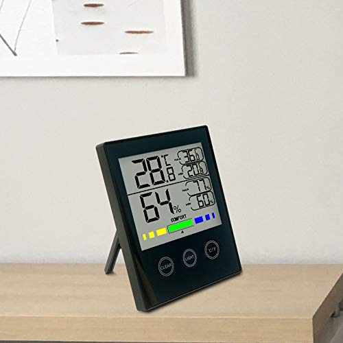 Preisvergleich Produktbild ChaRLes High Precision Blue Backlight Touch-Digital Display Temperatur Hygrometer Lcd Wetterstation Temperatur Luftfeuchtigkeit - Schwarz