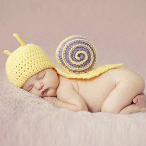 Museya Cute Snail Shaped Baby Infant Newborn Handmade Crochet Beanie Hat Clothes Baby Photograph Props (Yellow)